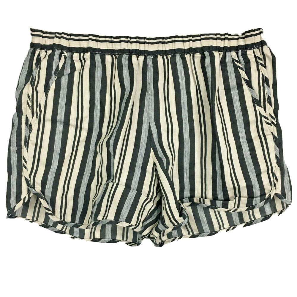Madewell Shorts Womens Sz S Black Beige Striped Linen Cotton Neutral